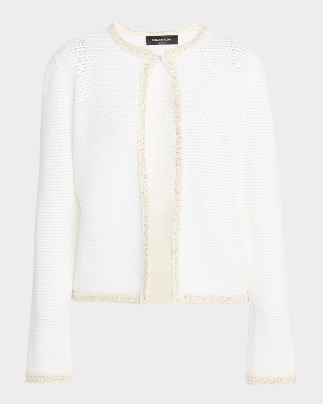 Sequin-Trim Pointelle Knit Cardigan